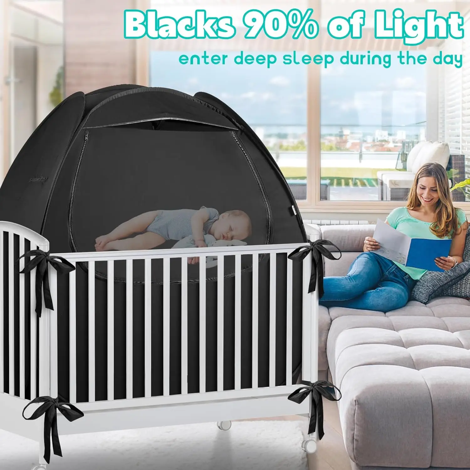Pop Up Pack N Play Travel Blackout Crib Tent Portable Sleep Pod Baby Blackout Tent for Babies