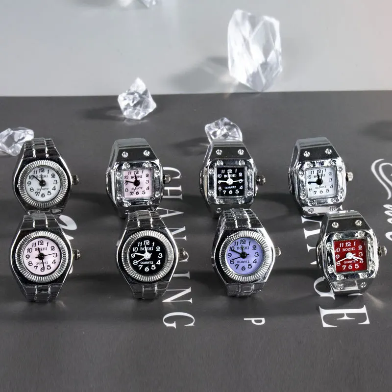 R.Gem. Vintage Adjustable Elastic Men Women Girl Mini Finger Ring Watch with Square Dial