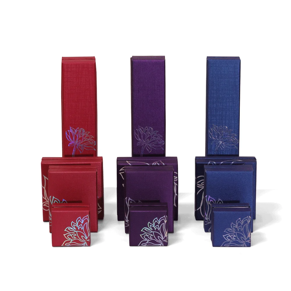 Top Quality  Custom Cardboard Necklace bracelet Jewel Set Packing Boxes With Red Lotus GildingLogo