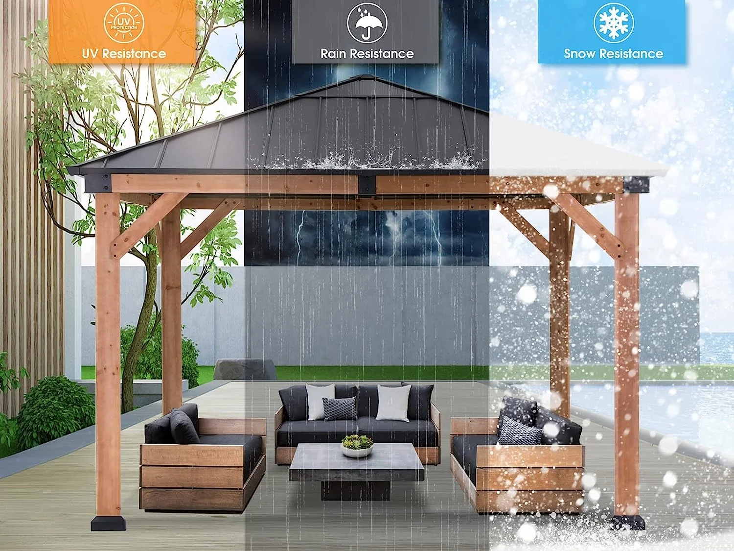 ABCCANOPY 11x11ft Wooden Gazebo For Sale Outdoor Polycarbonate Gazebo With Hardtop Metal Double Roof Japanese Gazebo