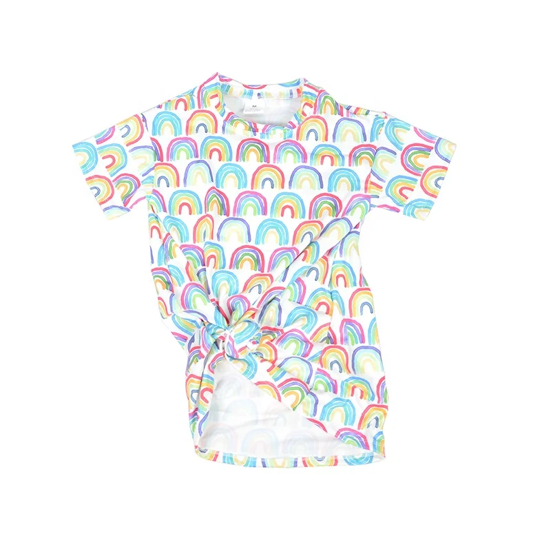 
boutique Girls t shirt Dress Spring summer rainbow printed fashion kids clothing 