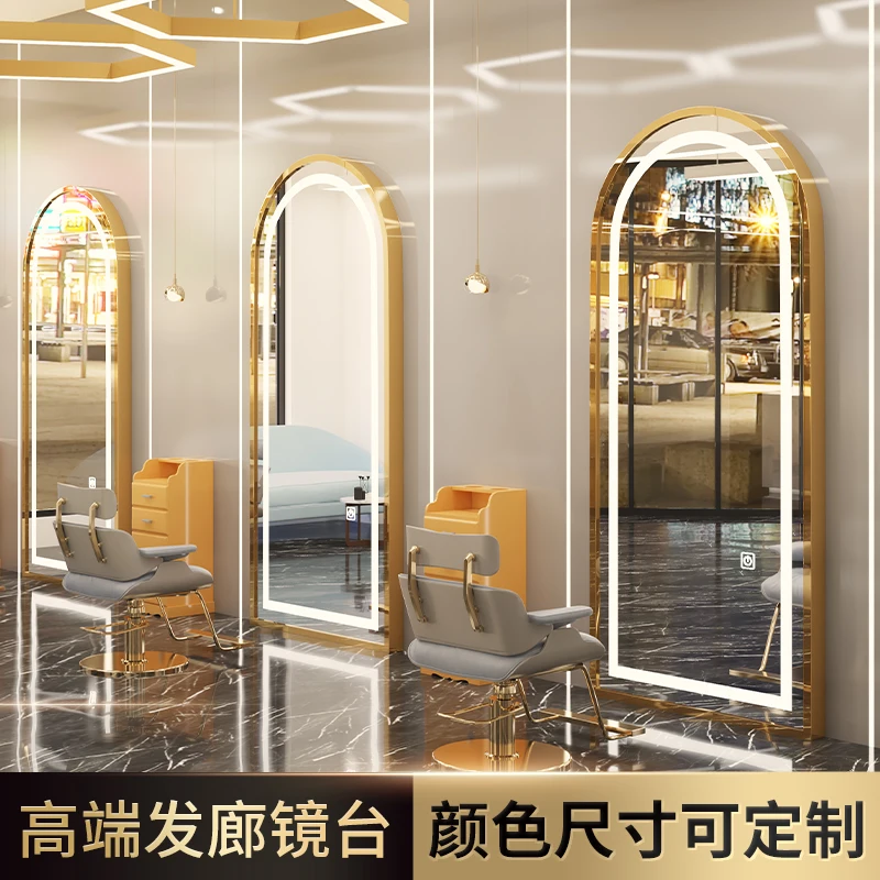 Large Full Length Gold Color Barber Salon Furniture Wall mounted Hairdressing Makeup Led Beauty Salon Mirror