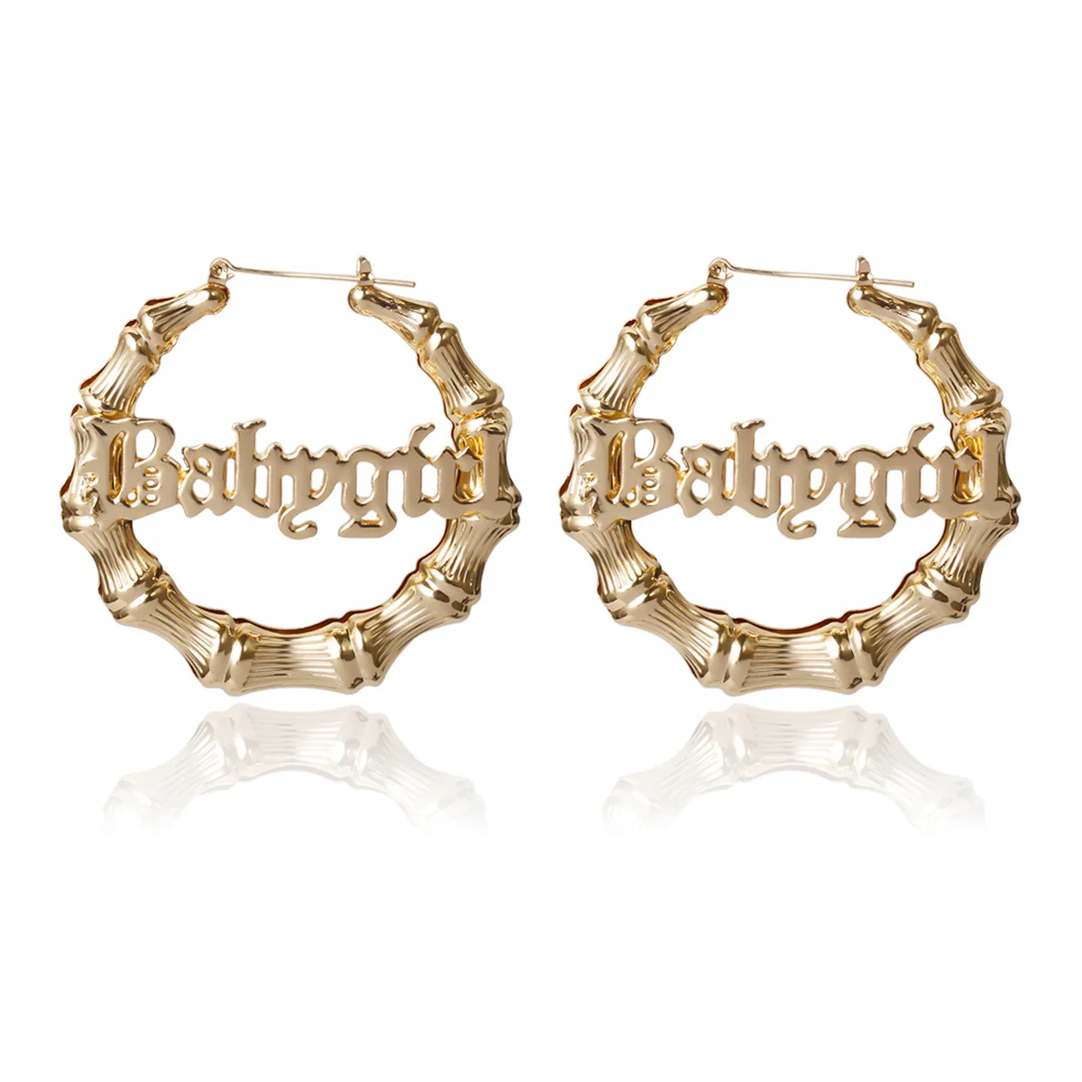 Personalized Custom Stainless Steel fashion Name Earring Alloy Plating Stud Bamboo Gold Big Hoop Earrings