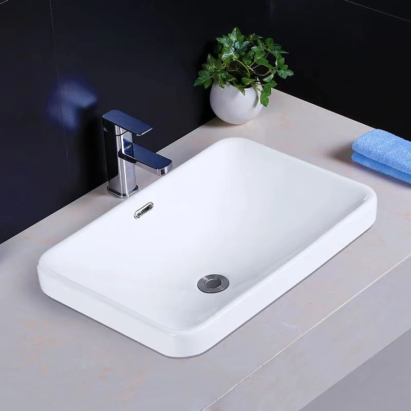 Sanitary Ware Semi-Counter Lavabo White Ceramic Hand Wash Basin Rectangle Bathroom Sink