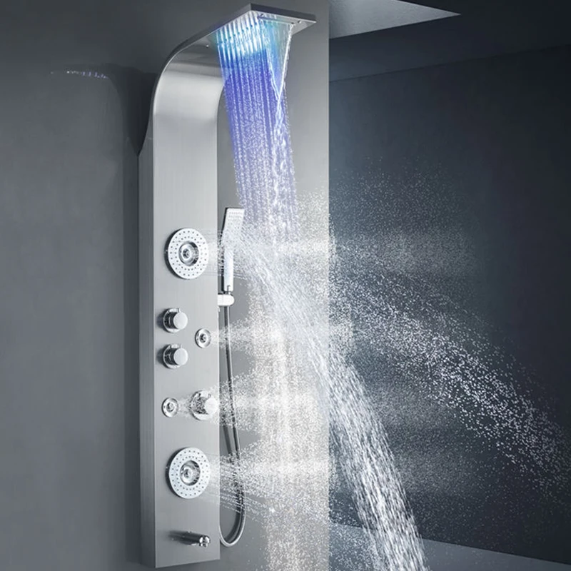 ROVATE hot sell shower panel waterfall shower tower new design bathroom stainless steel golden column wall mounted showers panel