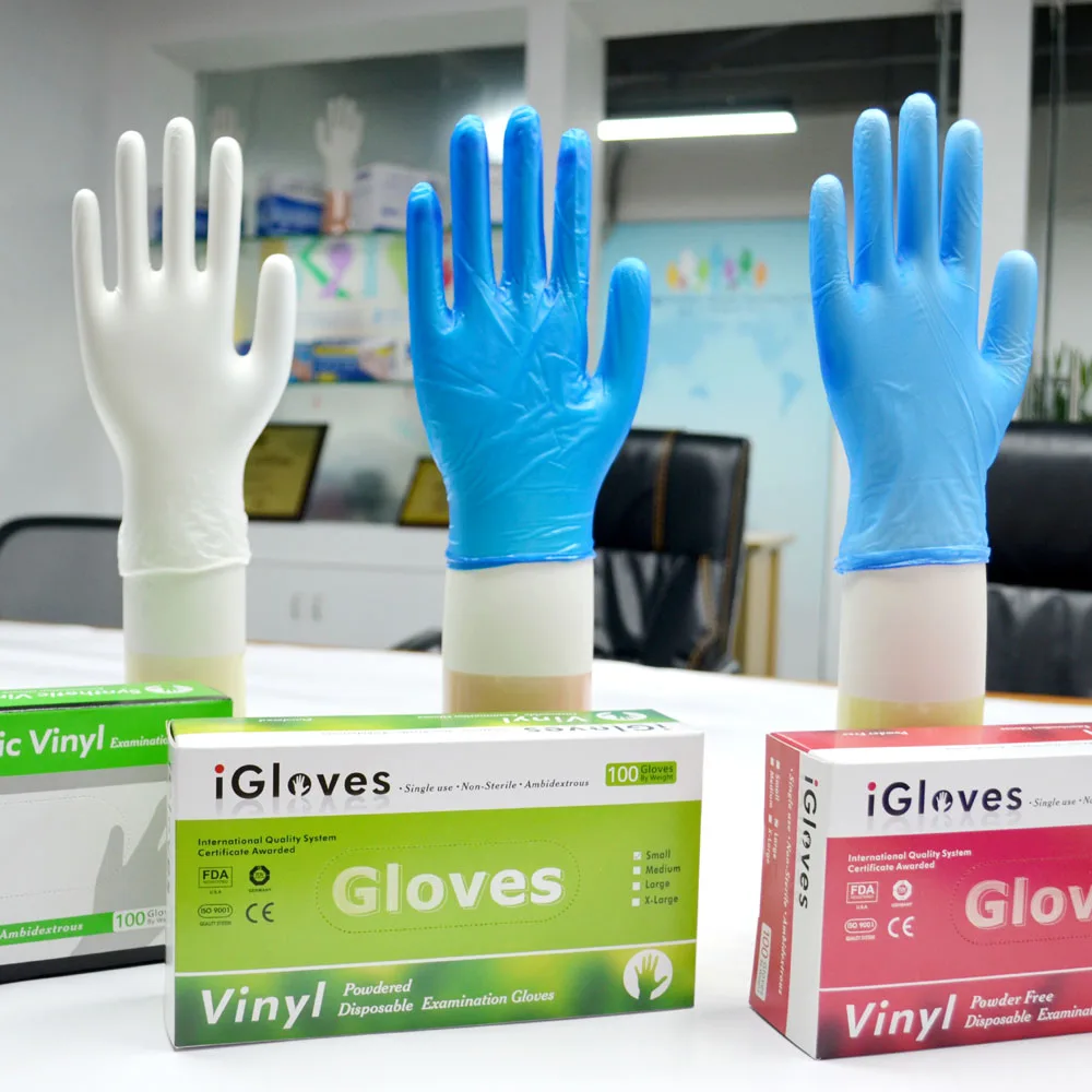 Pidegree clear black blue waterproof PVC disposable powder free vinyl gloves for food