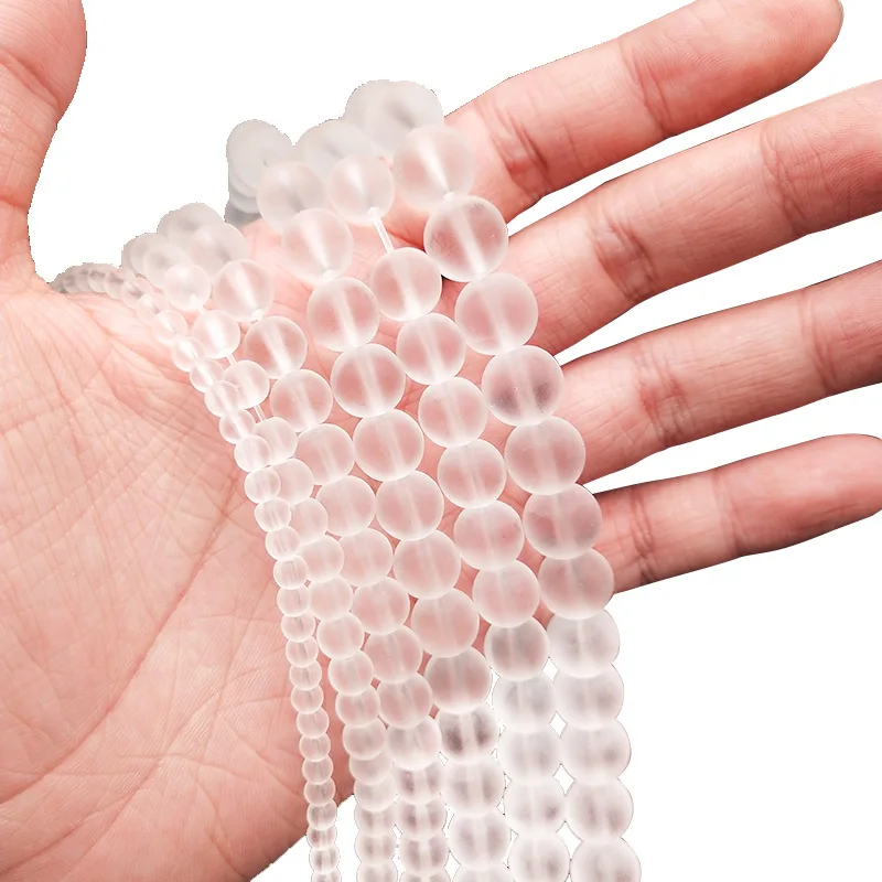 Wholesale Matte White Beads 4-14mm Natural Round White Clear Crystal Quartz Glass Beads Black Frosted Glass Round Beads