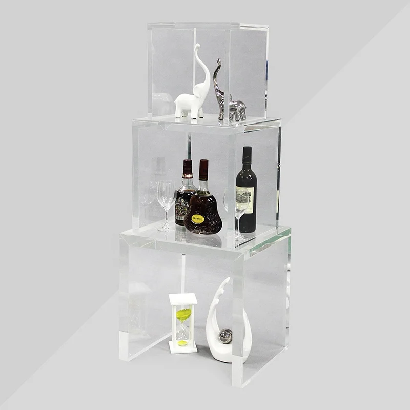 APEX Transparent Acrylic Furniture 3 Pack Free Combination Acrylic Cabinet Shelf Art Craft Display Rack