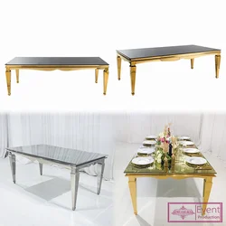 12 seater glass top silver metal table design and chairs for wedding dining