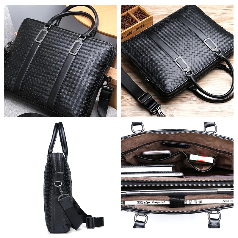 Factory Wholesale Unique Design Fashion Black Handbag Large Capacity Luxury Men Business Bags Leather Briefcase