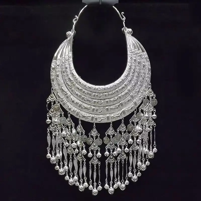 Factory Chinese miao ethnic necklaces alloy plated silver Jewelry Hmong flower necklace