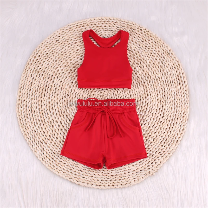 Red Color Kids Fitness Sports Wear Baby Yoga Clothes With Customized Logo