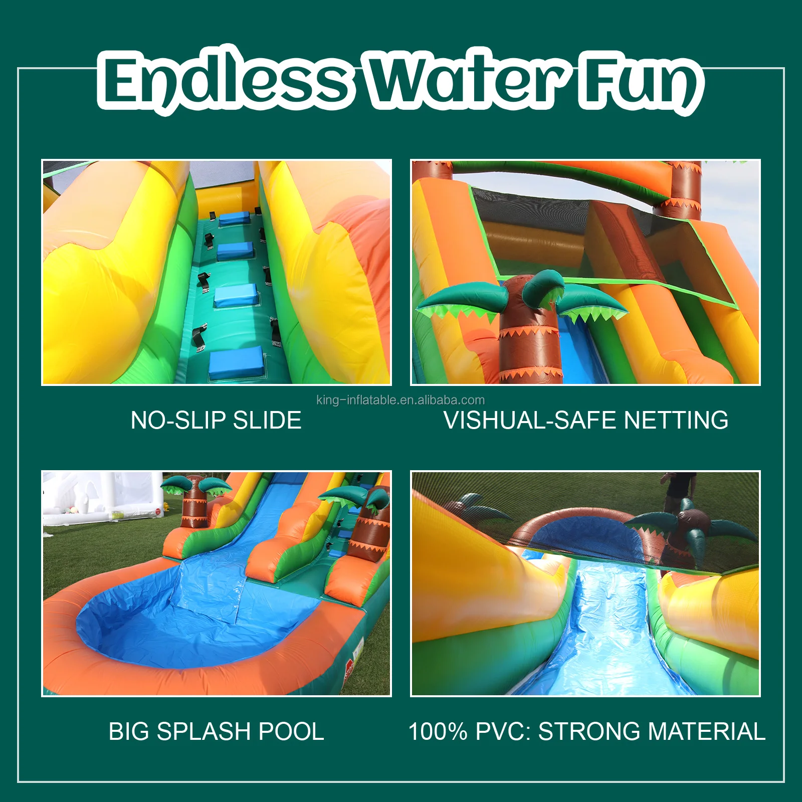 Commercial Outdoor Kids Adults Party Jumping Bouncy Castle Waterslide Inflatable Tropical Water Slide