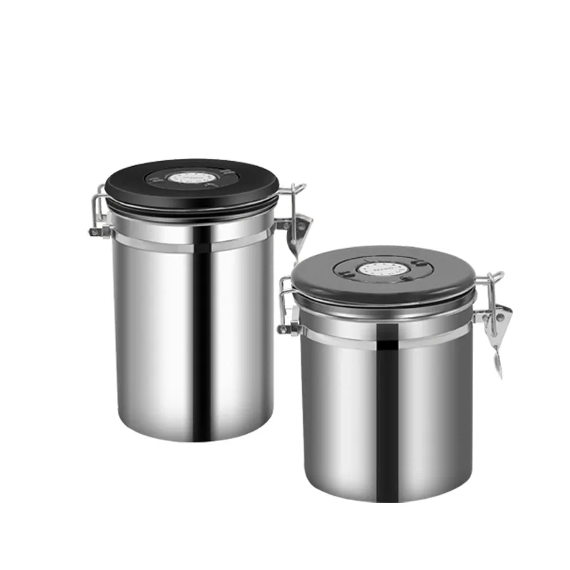 304 Stainless Steel Coffee Bean Sealed Jar With Exhaust Valve Tea Canister Milk Powder Storage Jar Dried Fruit Sealed Box