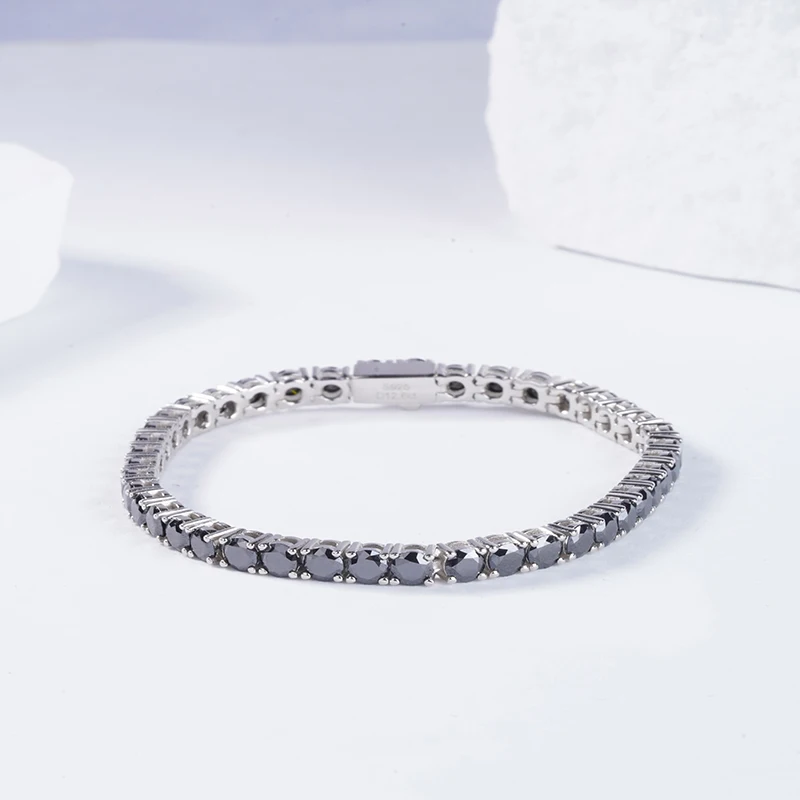 Wholesale Starsgem Sterling Silver luxury engagement jewelry bracelet 3mm 4mm round shape black color moissanites tennis chain