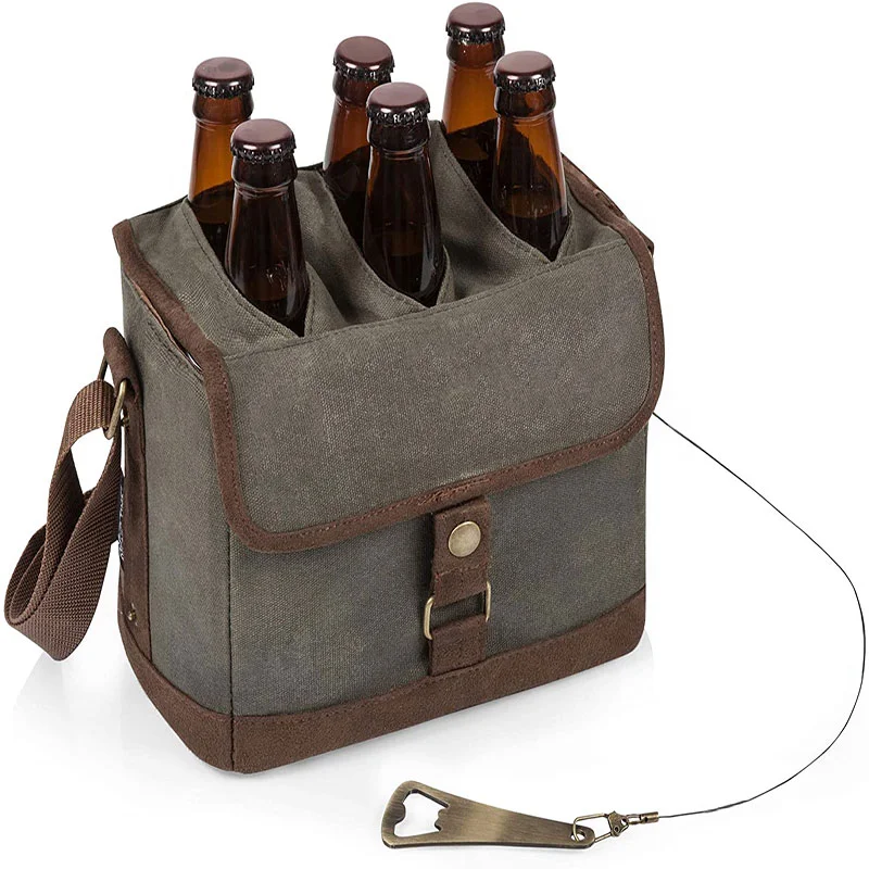 Picnic Time Brand 6 Bottle Beer Caddy Thermal Lunch Bag with Integrated Bottle Opener