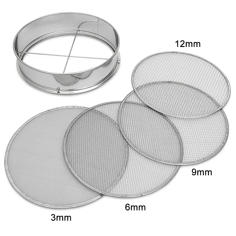 4Sieve Mesh Filter Sizes  Bonsai Gardening Tool Stainless Steel Frame Four Interchangeable Sieves With Varying Mesh Sizes Grade