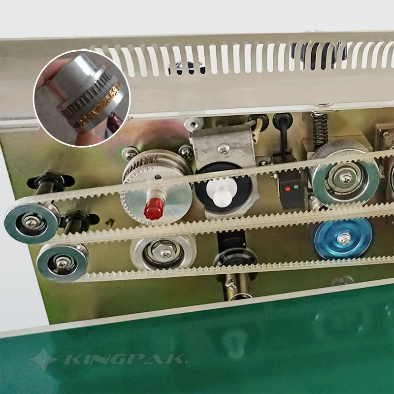 
CBS980P Continuous Automatic Plastic Bag Heat Sealer With Ink Wheel Printing 