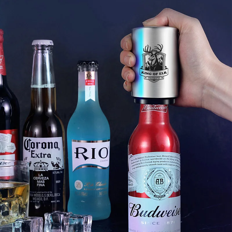 10% Off Hongda Custom LOGO Magnetic Beer Bottle Opener Push Down Metal Stainless Steel Bottle Opener