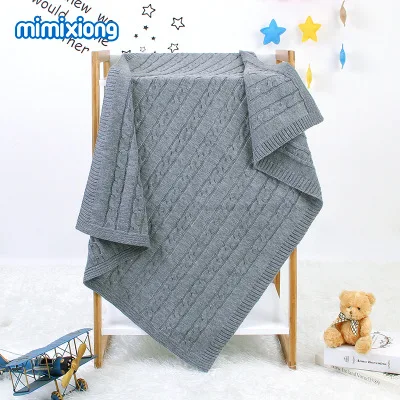 Wholesales  solid knitted baby blanket fabric natural warm knitted crochet baby swaddle wrap blanket winter