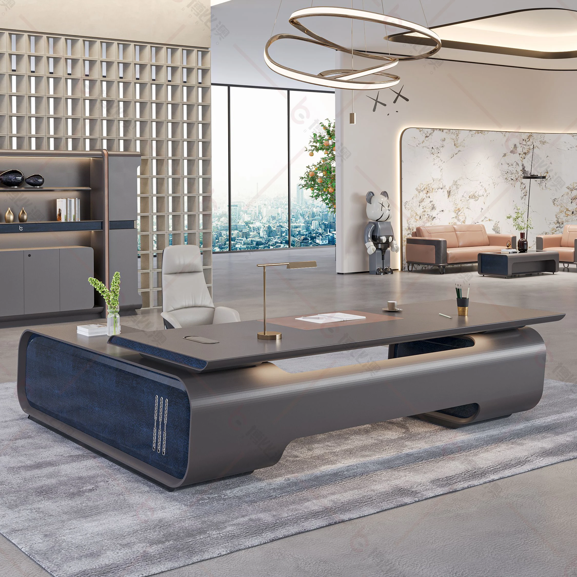 Modern Luxury Design Customize Wooden Furniture Matt CEO Table Smart 2.8m I L Shape Home Masculine Executive Office Desk Boss