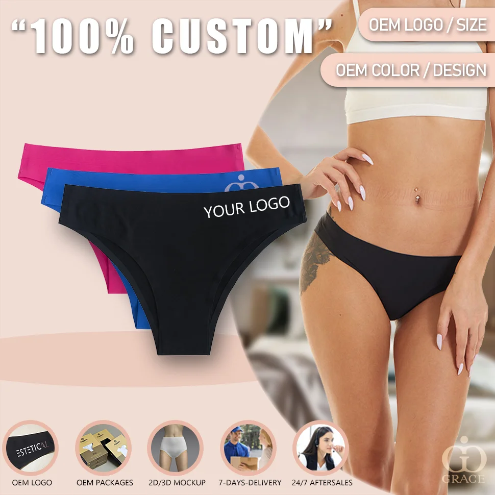 Custom Logo Seamless Women Panties Brazilian Ice Silk Traceless No Show One Piece Bonded Ladies Panties Seamless Underwear