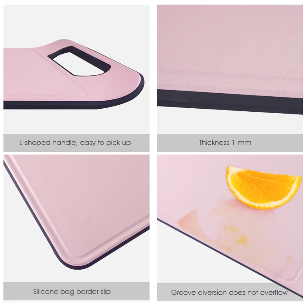 Multifunctional Cutting Board Silicone Edge L Shape Wheat Straw Chopping Board With Handle