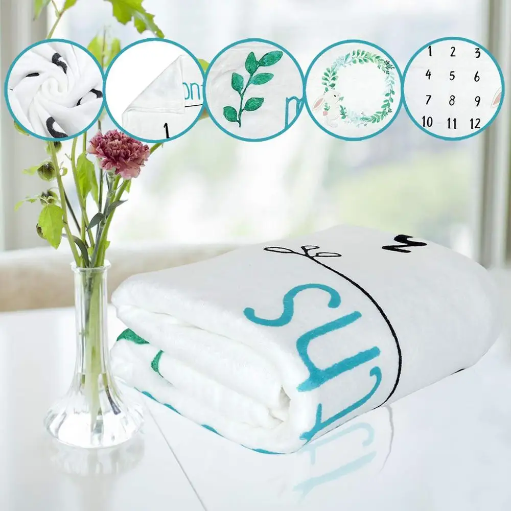 Large Premium Flannel Plush Fleece Blankets Baby Monthly Milestone Blanket Photography Background for Baby Boys Girls