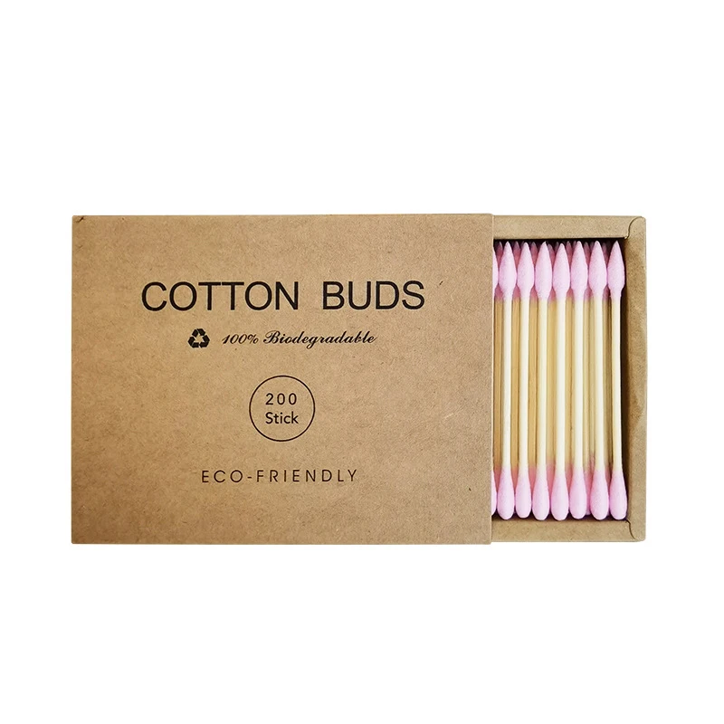 Оптовая продажа, многоразовые деревянные Экологически чистые палочки для чистки ушей с логотипом на заказ, цветные палочки из бамбукового органического хлопка, 200 шт., оптом