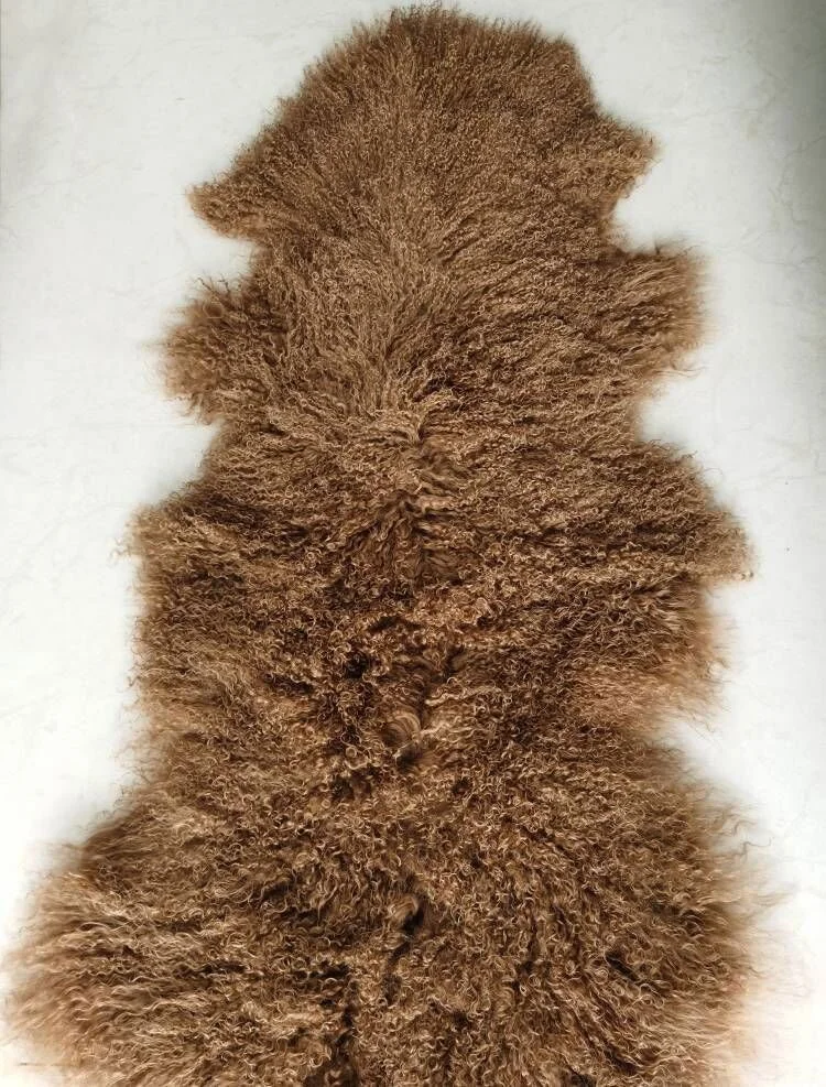 Promotion Long Pile Pelt Real Mongolian Lambskin Fluffy Fur Rug Tibetan Sheep Fur Carpet 2P Natural Curly Fur Mat