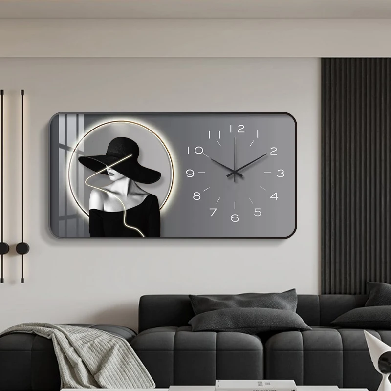 Nordic Large Modern Girl Wall Clock Living Room Home Decoration Simple Fashion Art Porcelain Painting Mural Clock Gift