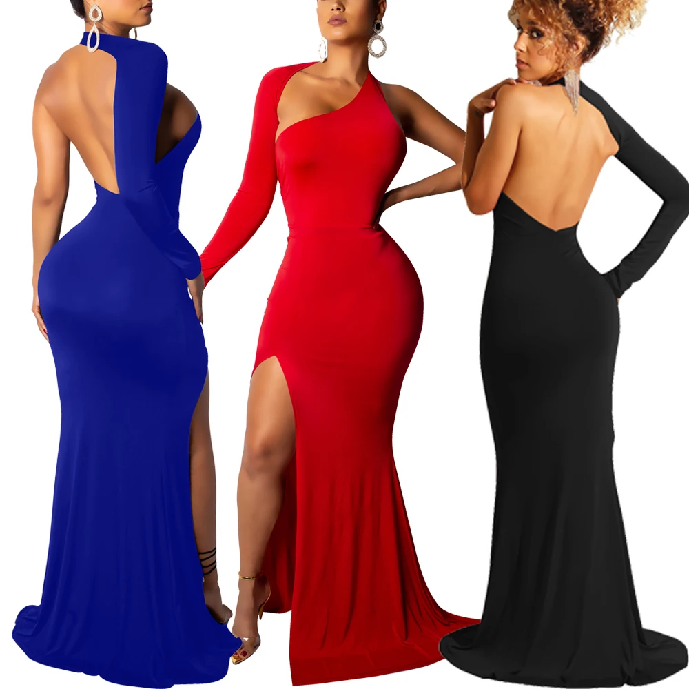 Latest design long gown chic evening dress elegant one shoulder backless long maxi dress