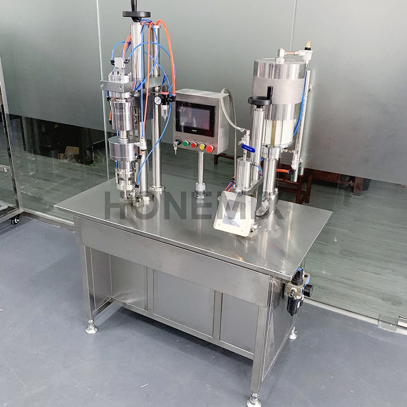 HONE Factory price semi automatic BOV filler bag on valve aerosol filling and sealing machine for cans disinfection spray