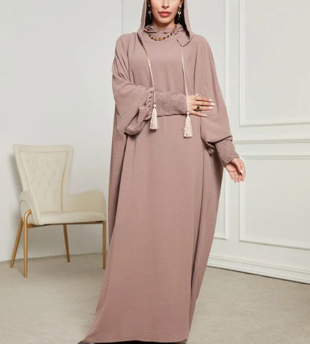 New Muslim Arab hooded headscarf Long Abaya rope Fashionable and Elegant Dress Robe