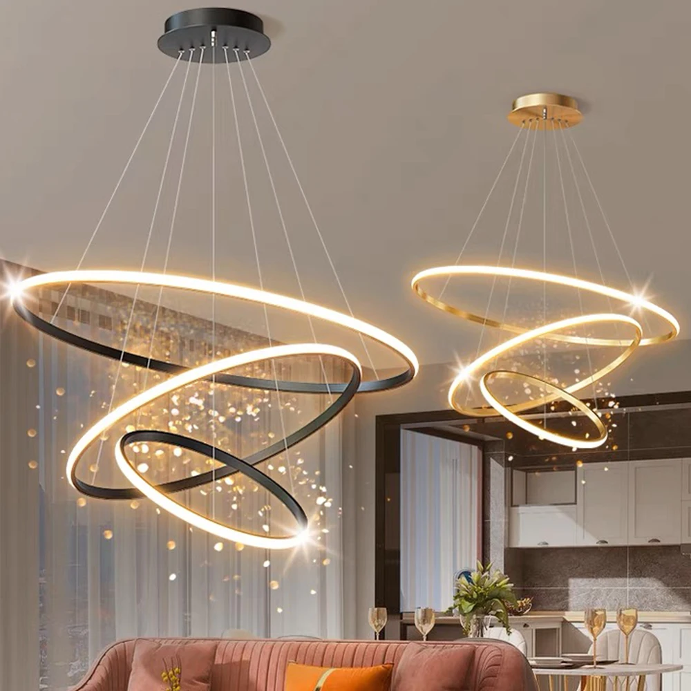 Iron Chandelier Circle Pendant Light Round Creative White Hanging Lamp Acrylic Ceiling Round Modern Led Ring Chandelier Light