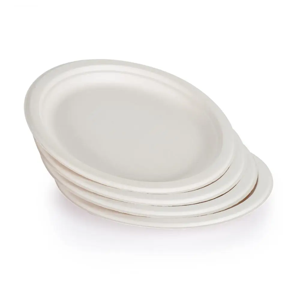 PFAS Free Eco-friendly Biodegradable Compostable Sugar Cane Sugarcane Bagasse Pulp Molding Disposable Plates