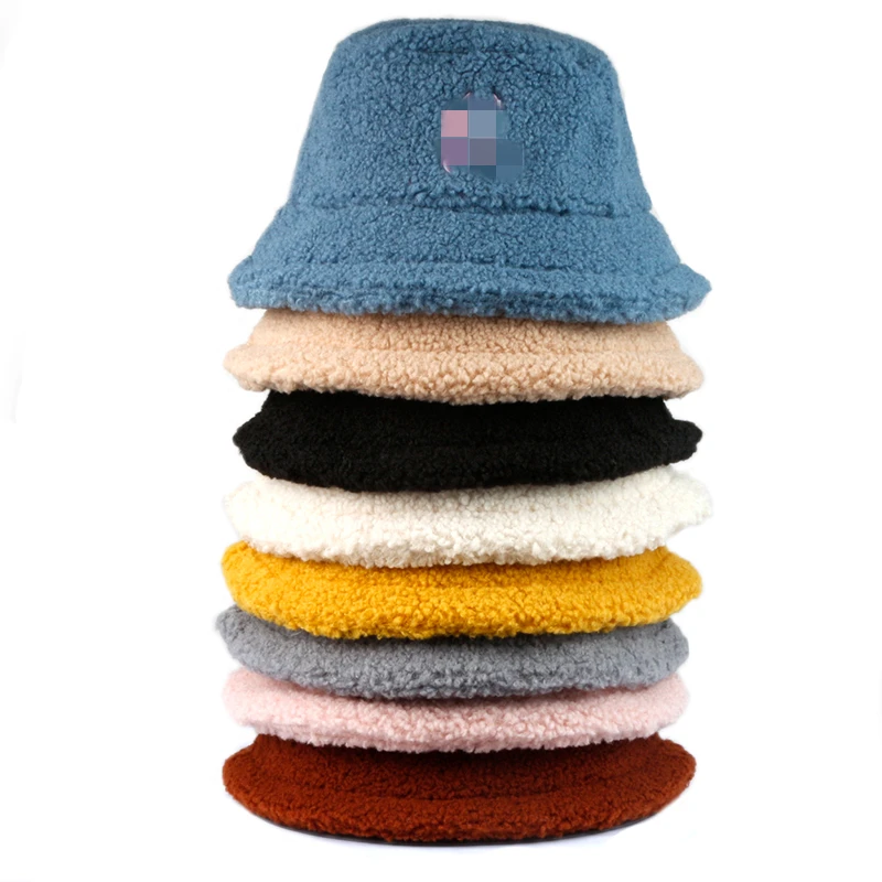 
american hot sell wholesale women designer custom logo fashion winter furry fur bucket hat sherpa bucket hats for women 