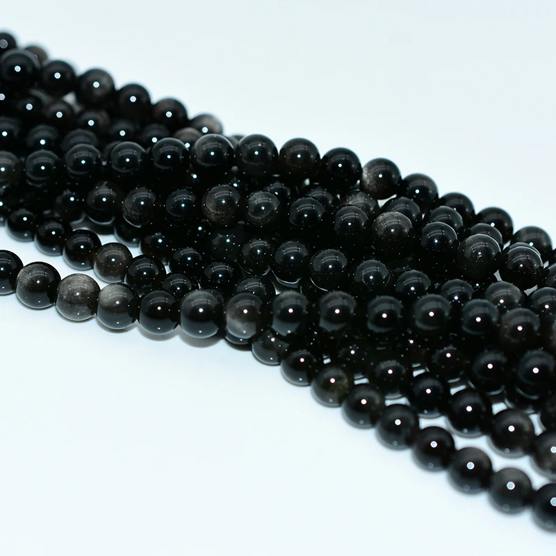 Factory Wholesale Price 4/6/8/10/12/14/16mm 100% Natural Silver Obsidian Loose Beads