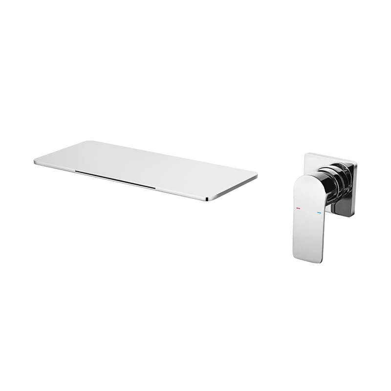Bathroom Basin Waterfall Faucet Flat Flaky Wall Mounted Two Hole Wash Face Basin Tap Hot Sales Brass Modern Contemporary Ceramic