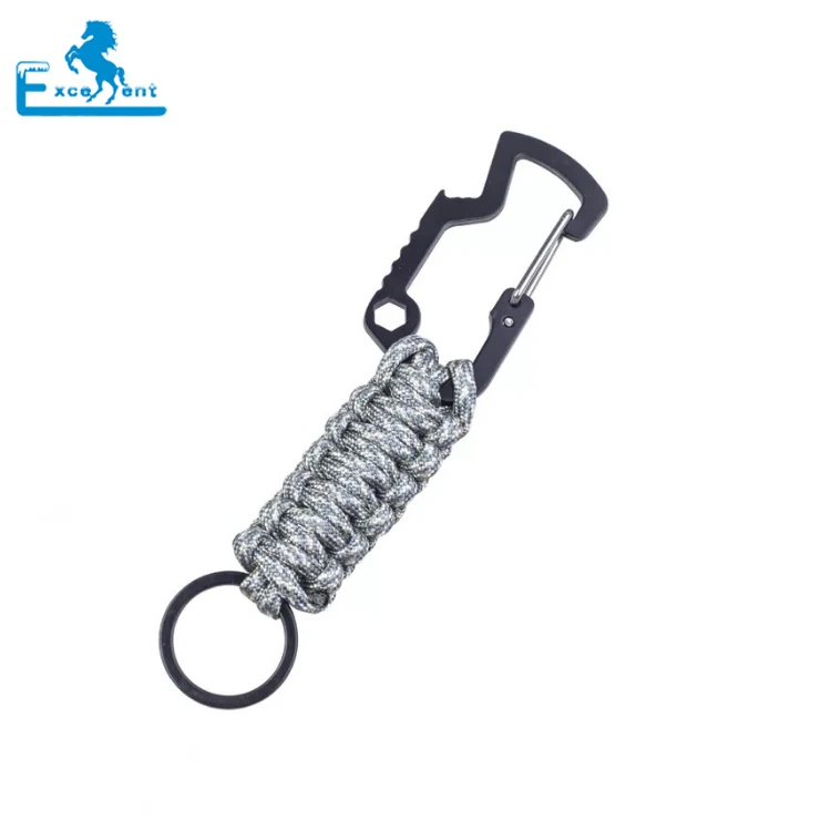 Colored Paracord Survival Keychain with stainless steel hook