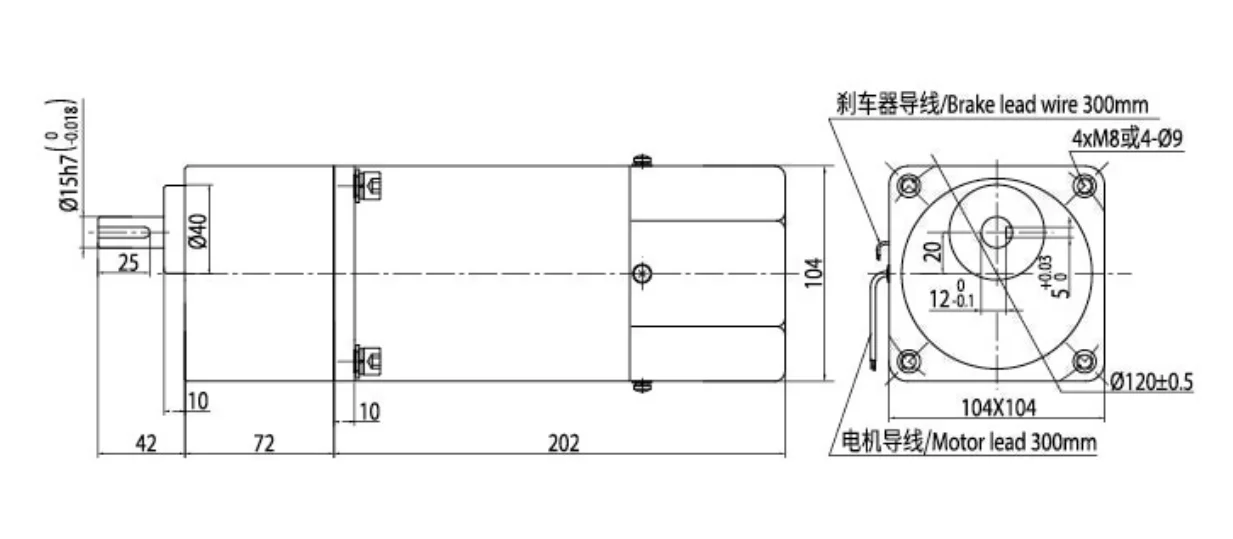 200w 6GU gear head 104*104mm square mounting flange 15mm output shaft three phase 380v 50hz AC electric gear motor with brake