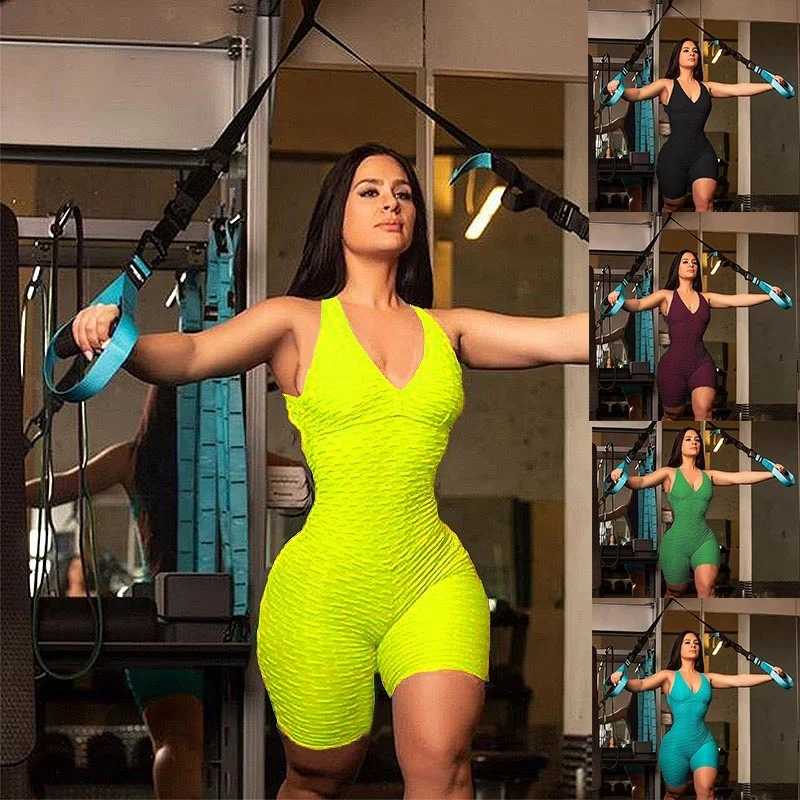 Женская Спортивная одежда для тренажерного зала, спортивная одежда, комбинезон с открытой спиной, короткий комбинезон для занятий фитнесом и йогой