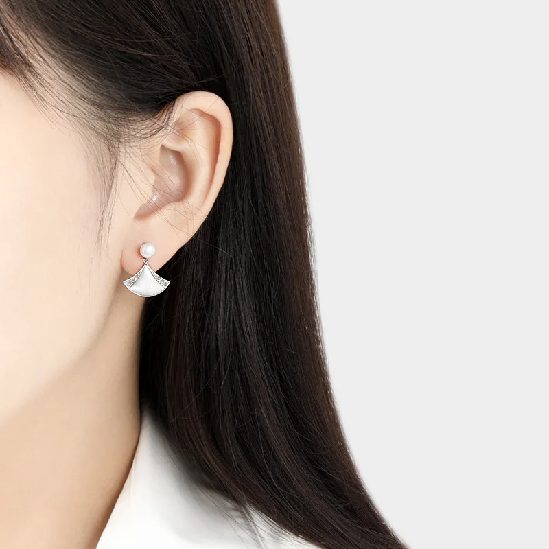 factory French fashion 14K electroplated pearl 925 silver needle conchoid elegant zircon earrings