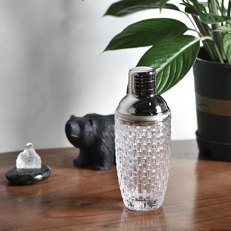 Custom 380ml Cocktail Mixer Stainless Steel Gold Copper 13oz Bar Glass Cocktail Shaker with Leakproof Metallic Steel Lid