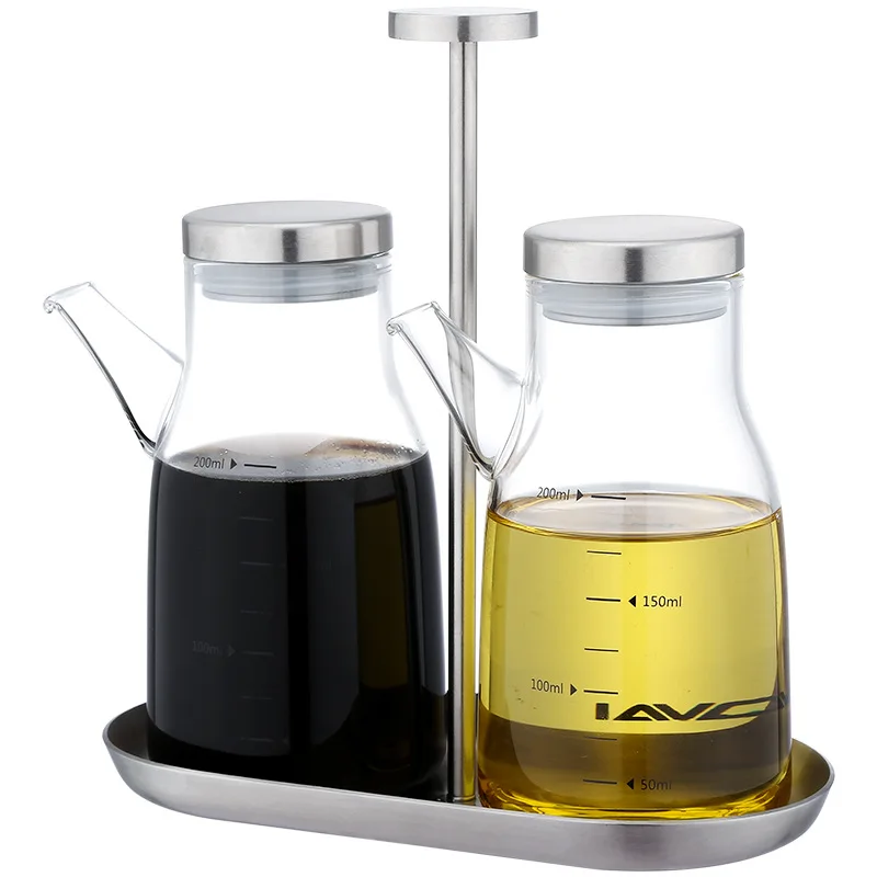  200ml+200ml Kitchen Cooking Clear High Borosilicate Glass Vinegar Sauce Condiment Olive Oil Bottle Cruet Dispenser Set with