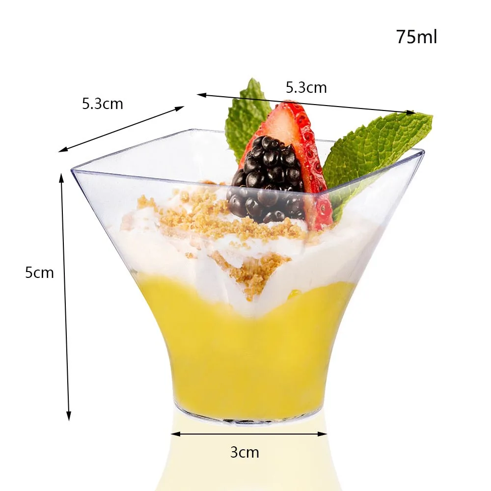 KS customWholesale Plastic Ps Dessert Cups Of Various Sizes Square Dessert Mousse Wood Bran Pudding Cup With Spoon