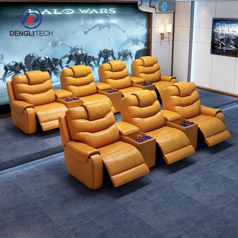 Italian Custom Leather VIP Cinema Chair Living Room Modular Couch Furniture Modern Luxury Home Theater Recliner with Led Light