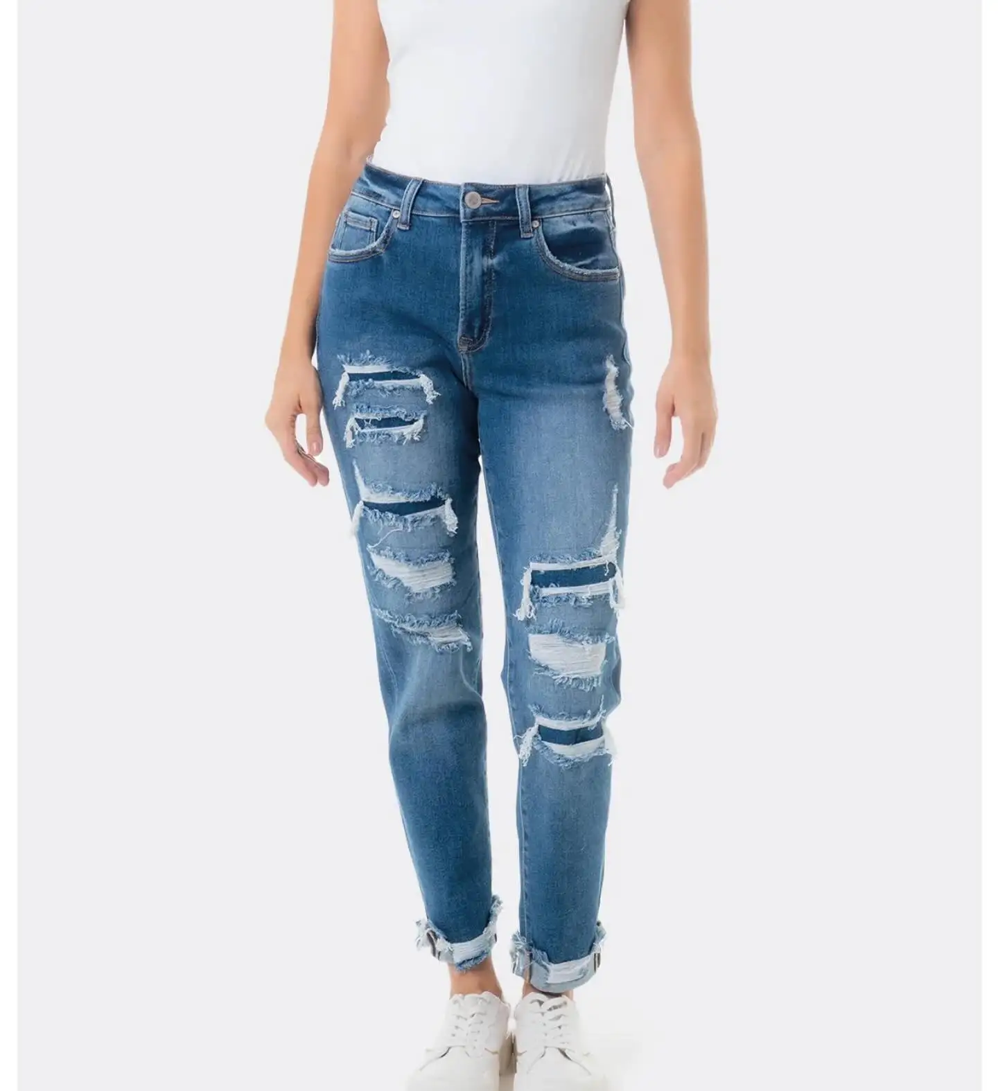 Wholesale Best Design Women Casual wear Denim Pants Casual ripped women blue jeans pants Women blackJeans highly distressed