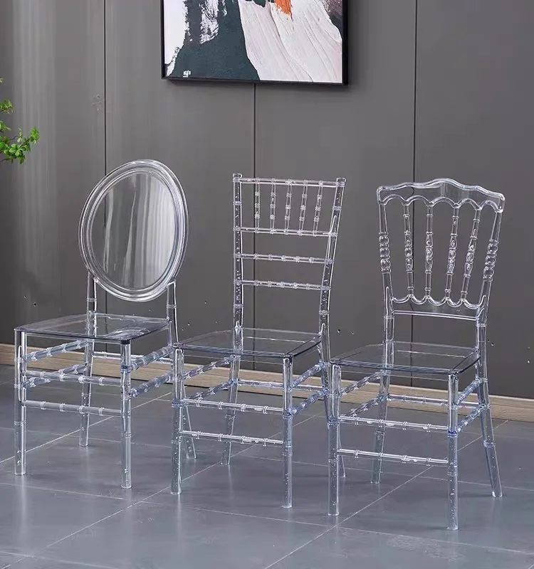Modern Banquet Resin Acrylic Plastic Crystal Clear Transparent Outdoor Dining Chairs For Events Wedding Party