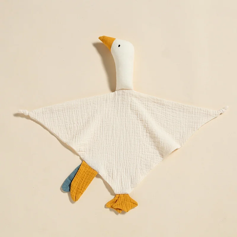 Pure Cotton Gauze Little Swan Hand Puppet Wrinkled Cloth Comfort Towel for Baby Sleep Silicone Doll with Bite-Resistant Feature